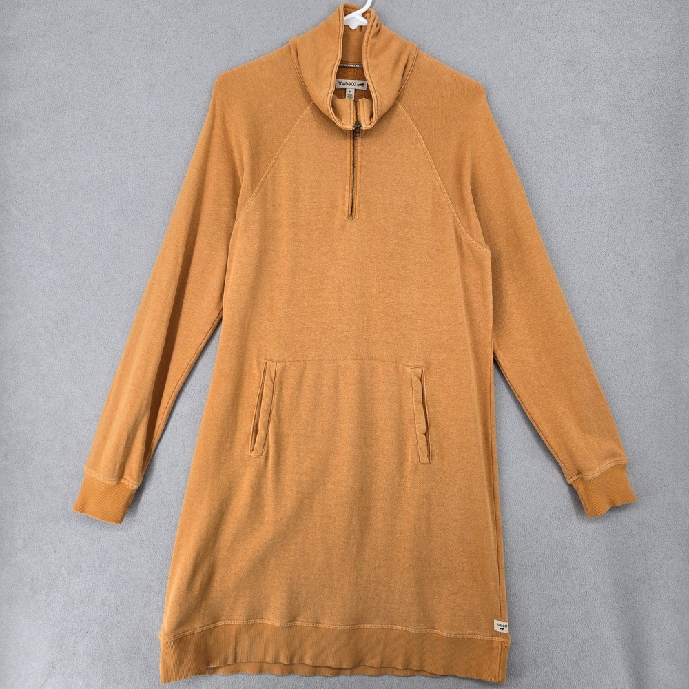 Toad&Co Womens MEDIUM Sweatshirt Dress Mustard Yellow Quarter Zip Gorpcore Cozy
